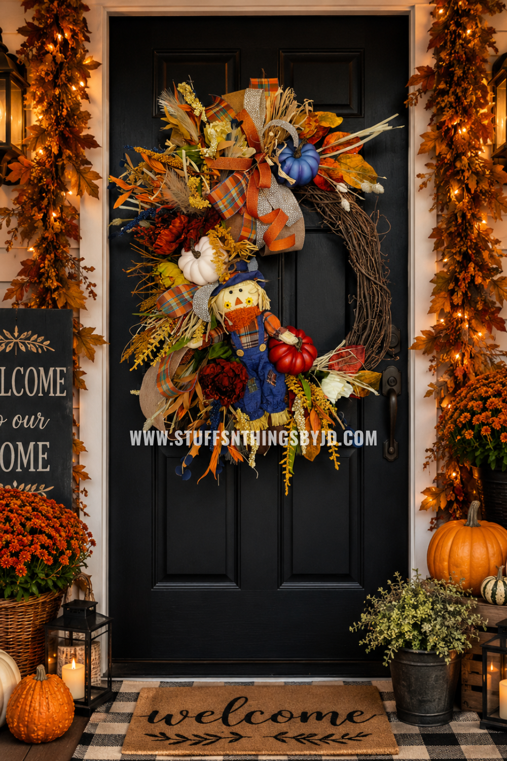 Fall Wreath - Scarecrow Autumn Harvest Pumpkin Grapevine