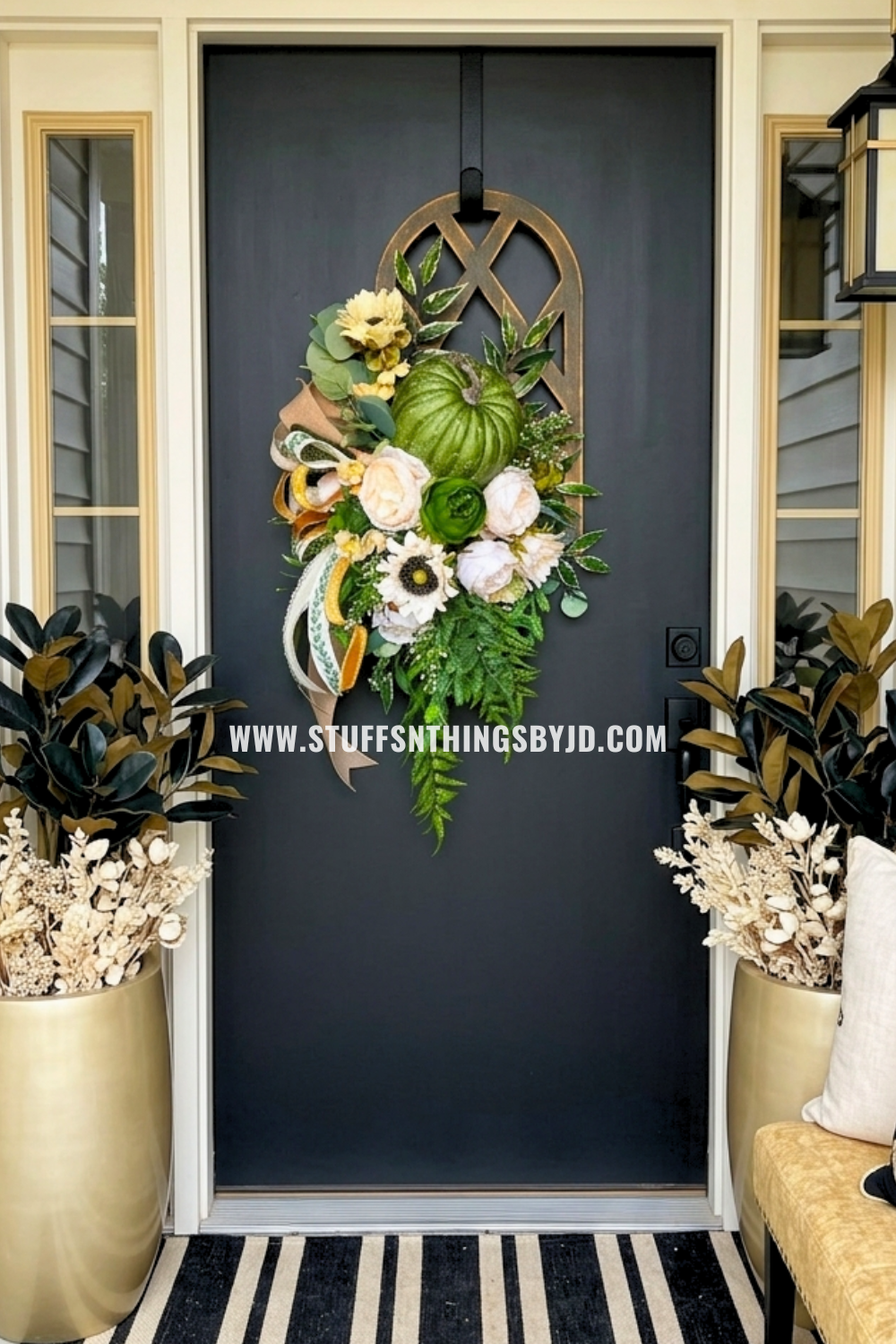 Neutral Fall Home Decor – Farmhouse Pumpkin Window Pane Door Hanger or Wall Art