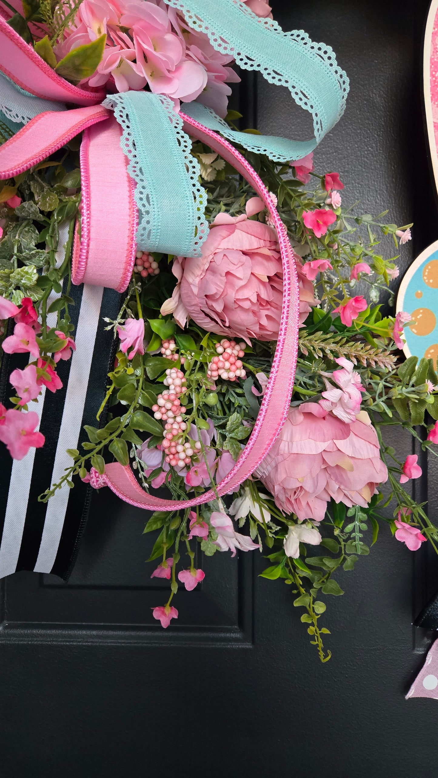 Romantic Valentine’s Day Wreath - Pink & Aqua Floral Heart Grapevine Door Decor