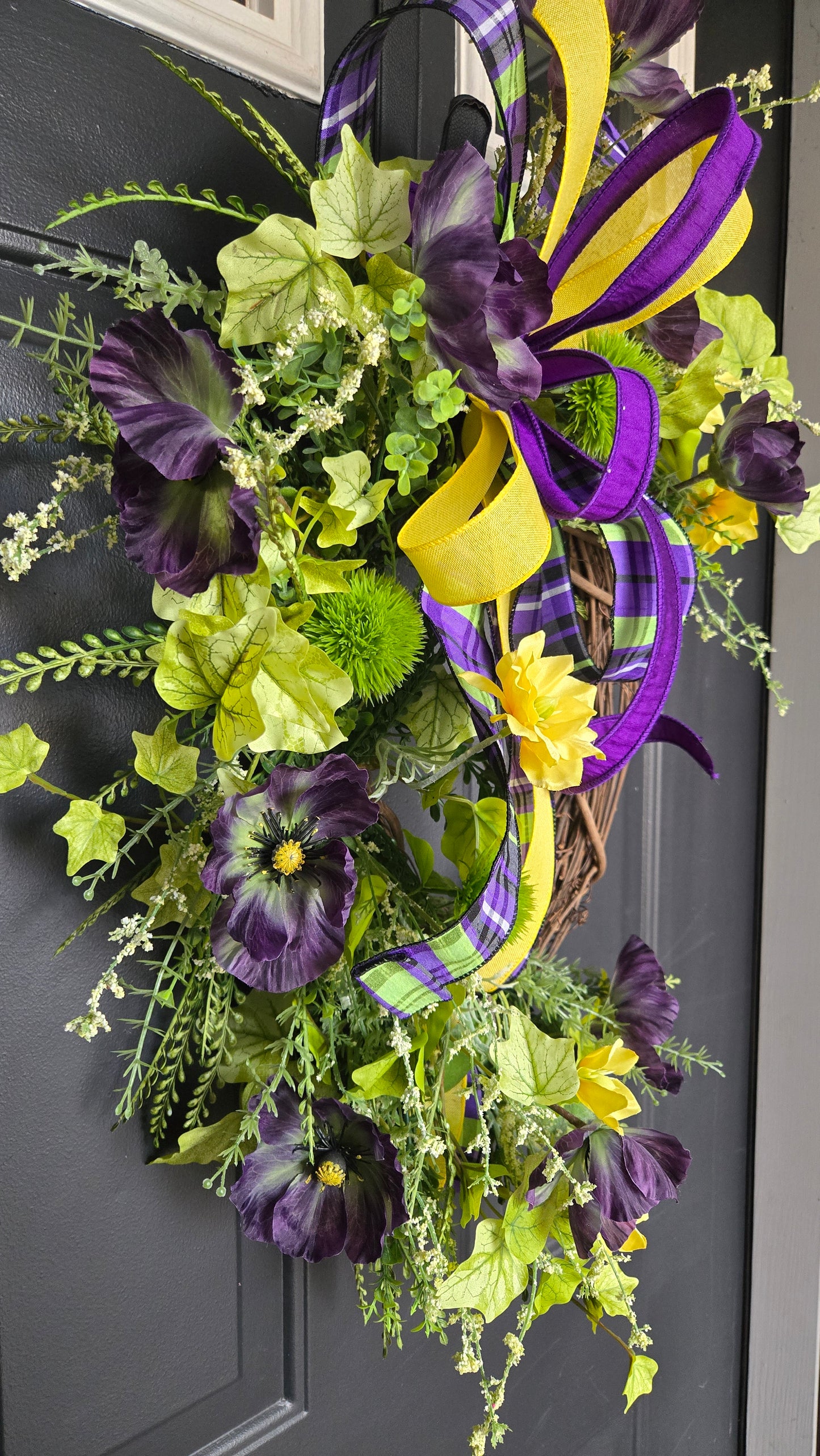 Bold Purple & Green Floral Wreath with Poppies and Cosmos – Spring & Summer Front Door Decor