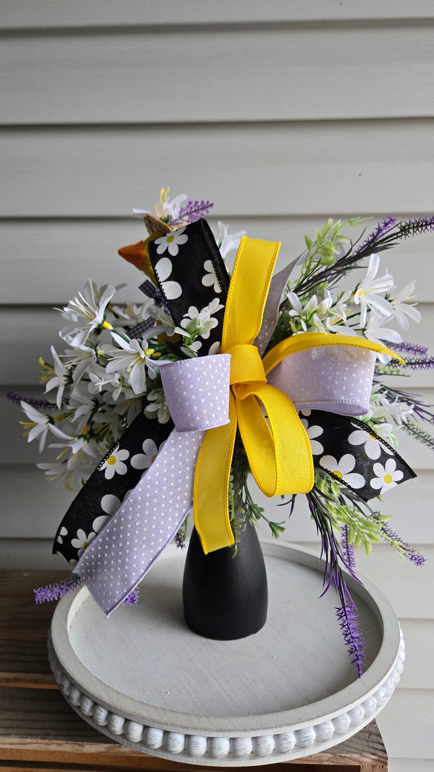 Easter Duck Candlestick Arrangement | Spring Floral Centerpiece with Duck Figurine, Farmhouse Easter Decor