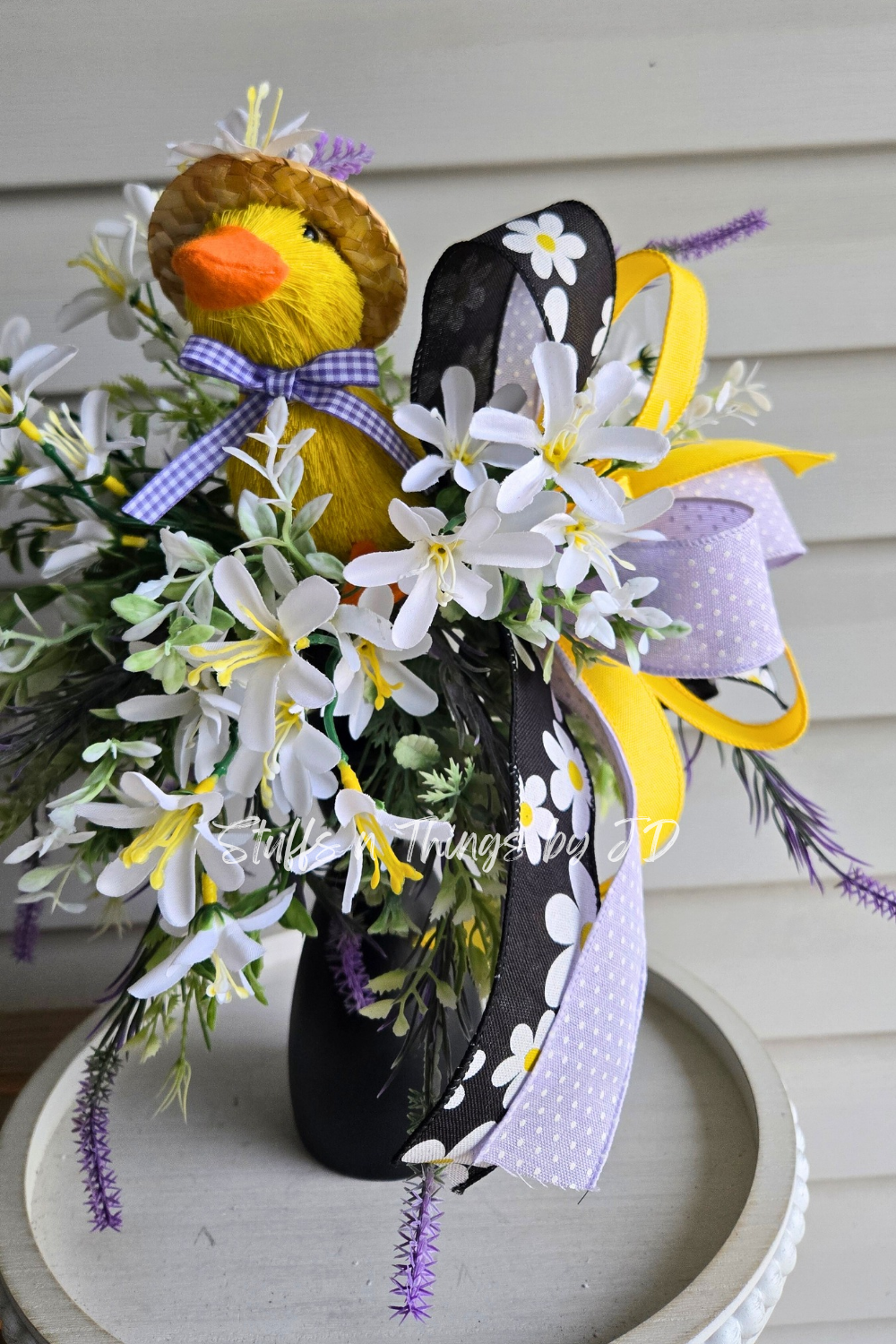 Easter Duck Candlestick Arrangement | Spring Floral Centerpiece with Duck Figurine, Farmhouse Easter Decor