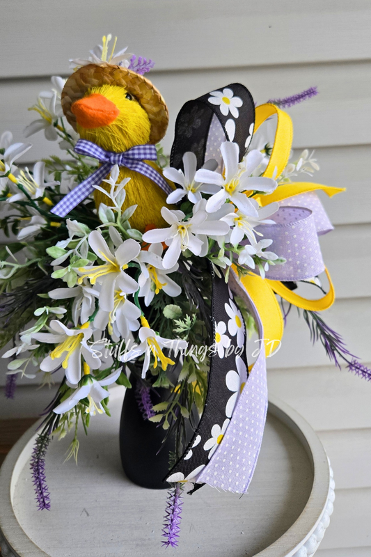 Easter Duck Candlestick Arrangement | Spring Floral Centerpiece with Duck Figurine, Farmhouse Easter Decor