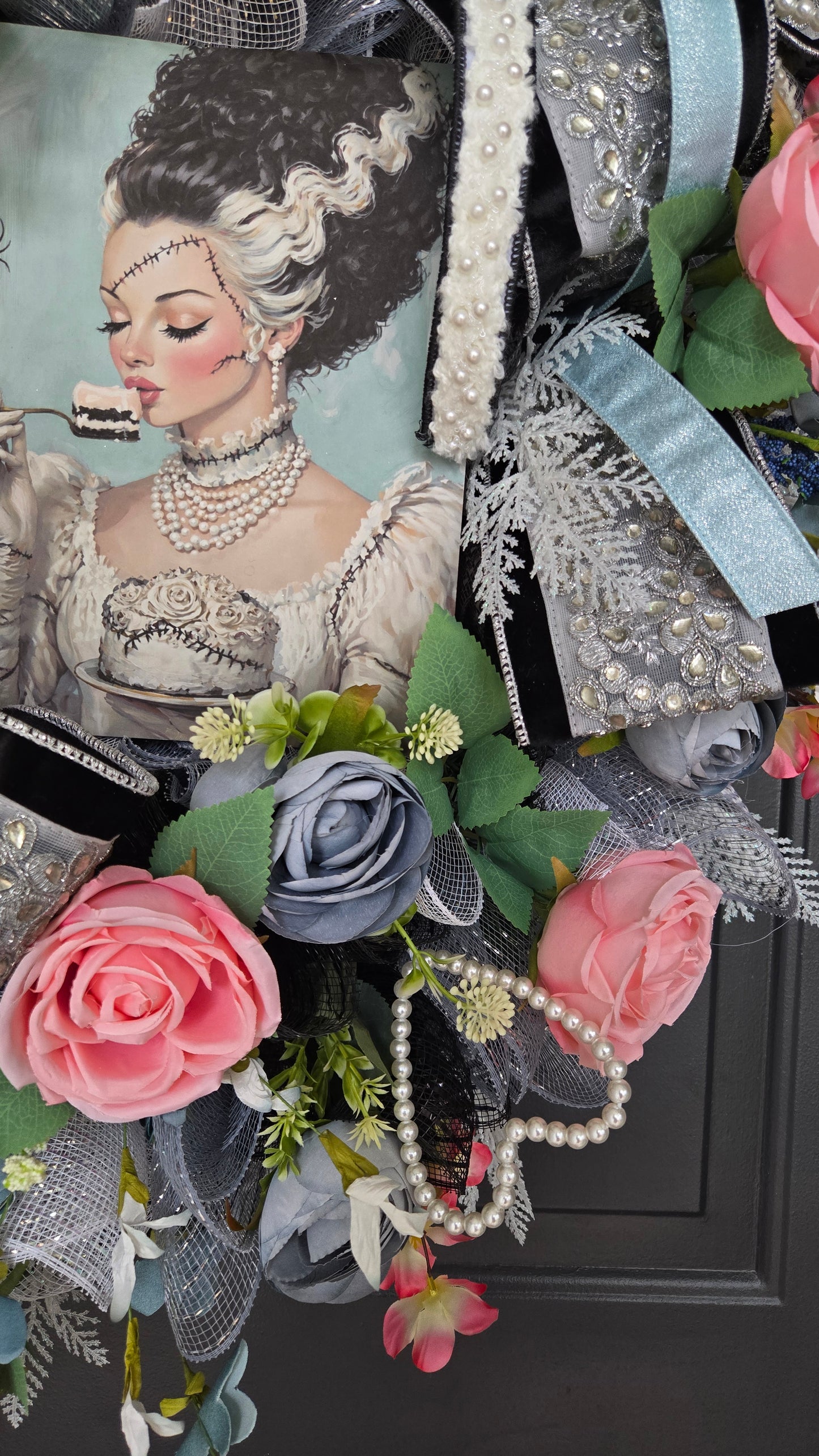 Bride of Frankenstein Halloween Wreath | Gothic Glam Front Door Decor