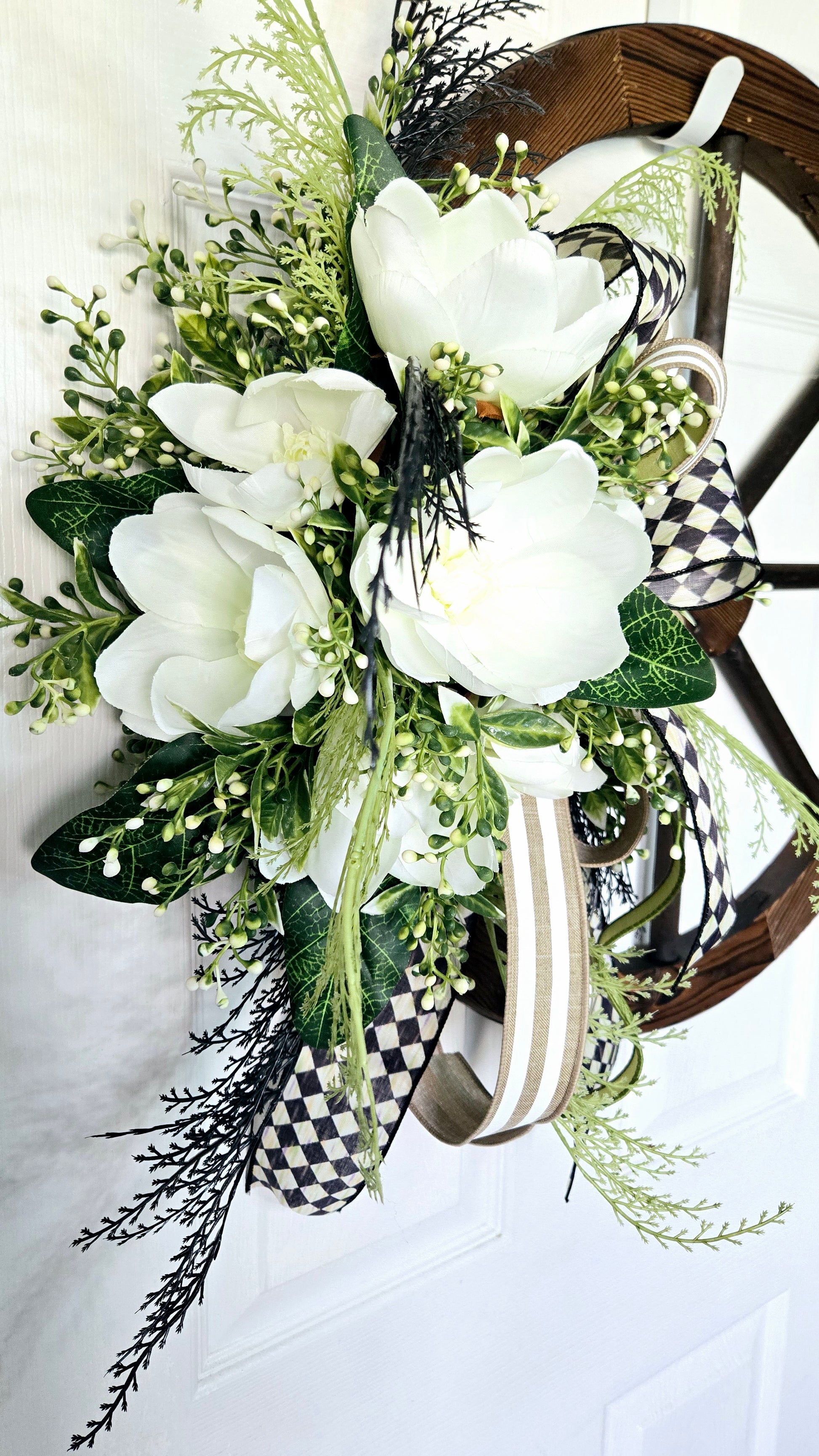 Magnolia Wagon Wheel Wreath - Farmhouse Decor - Stuffs n Things by JD