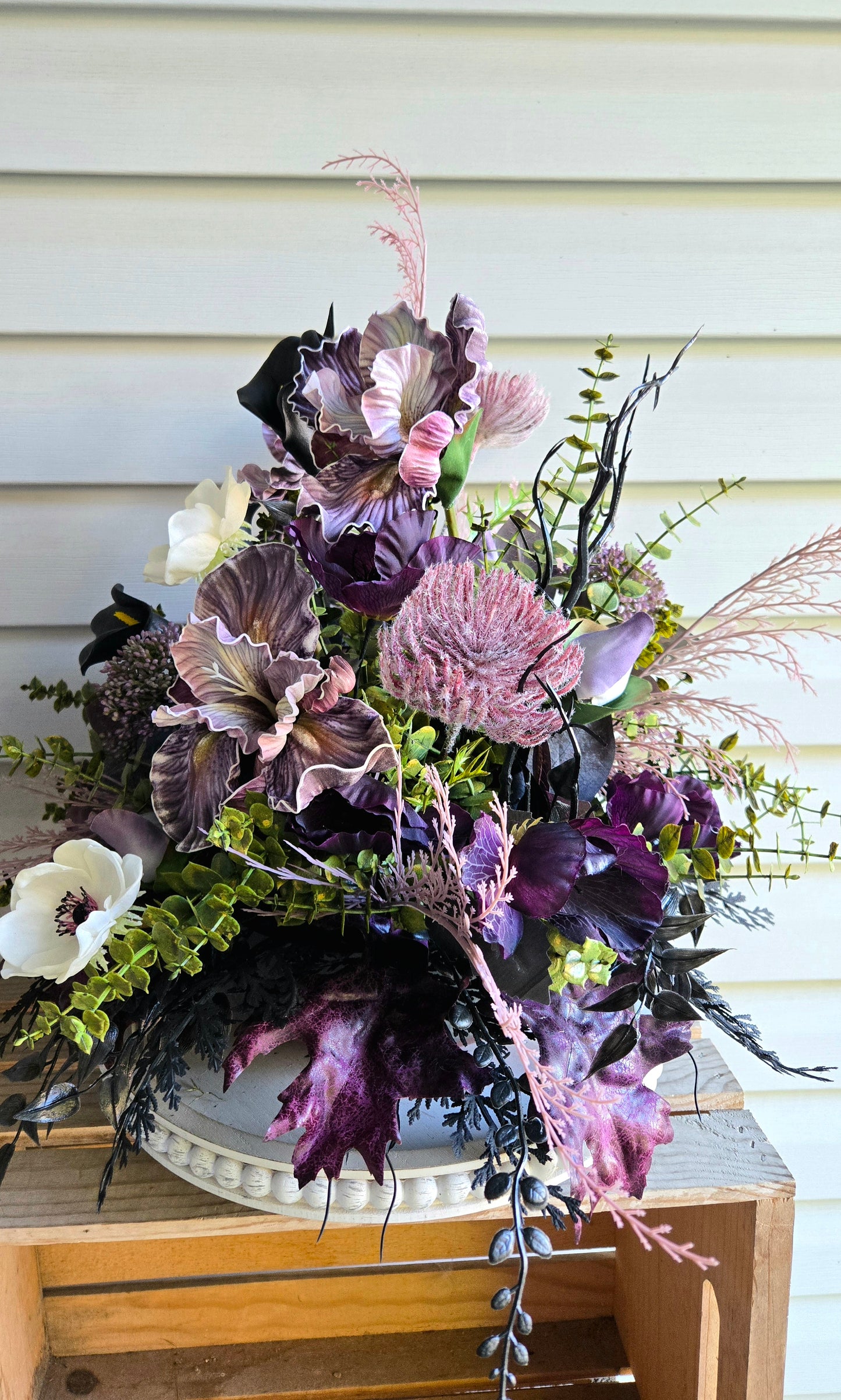 Midnight Vow Gothic Wedding Centerpiece | Moody Lavender & Black Floral Arrangement