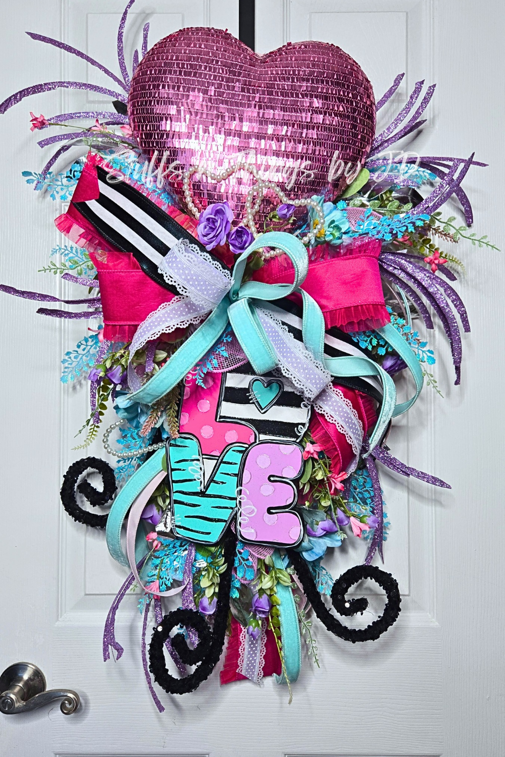 Valentine Love Swag Wreath - Pink Sequin Heart Wall/Door Decor