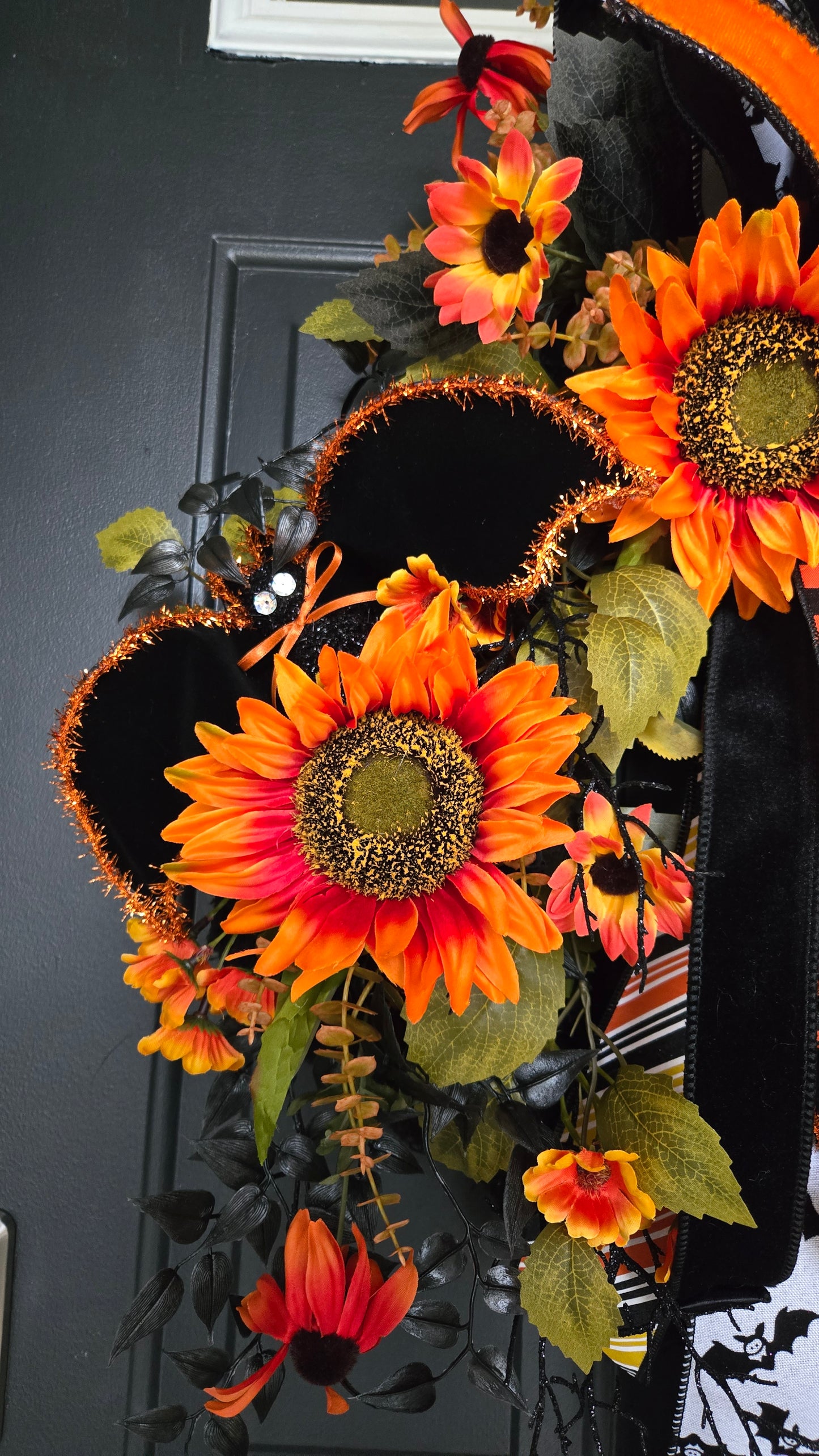 Sunflower & Bat Halloween Black Moss Wreath