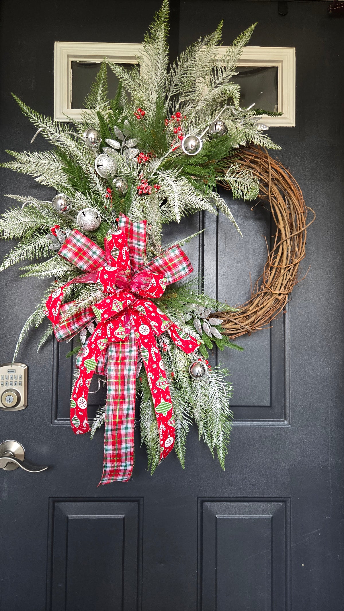 Frosted Christmas Grapevine Wreath, Traditional Winter Door Decor