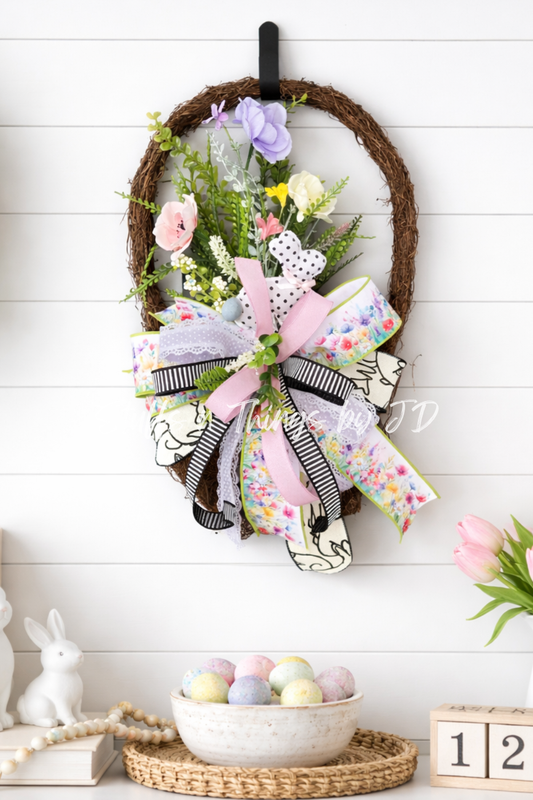 Spring Basket Door Hanger | Floral Grapevine Basket Wreath | Easter Front Door Decor | Cottage Farmhouse Wall Hanging