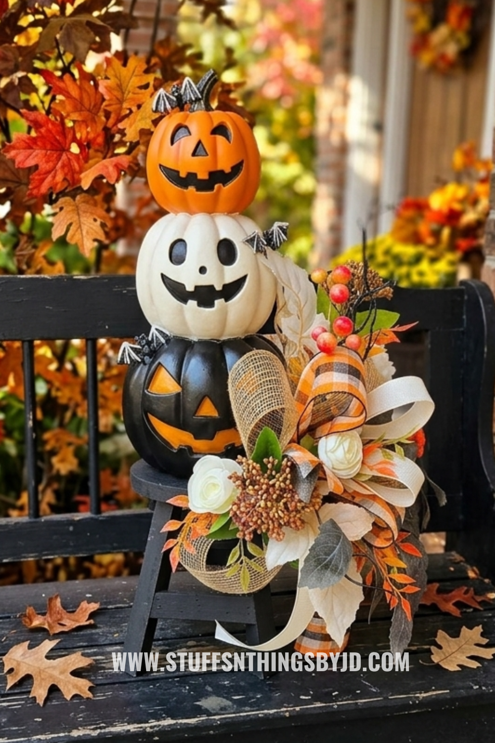 Stacked Jack O'Lantern Halloween and Fall Centerpiece or Table Decor