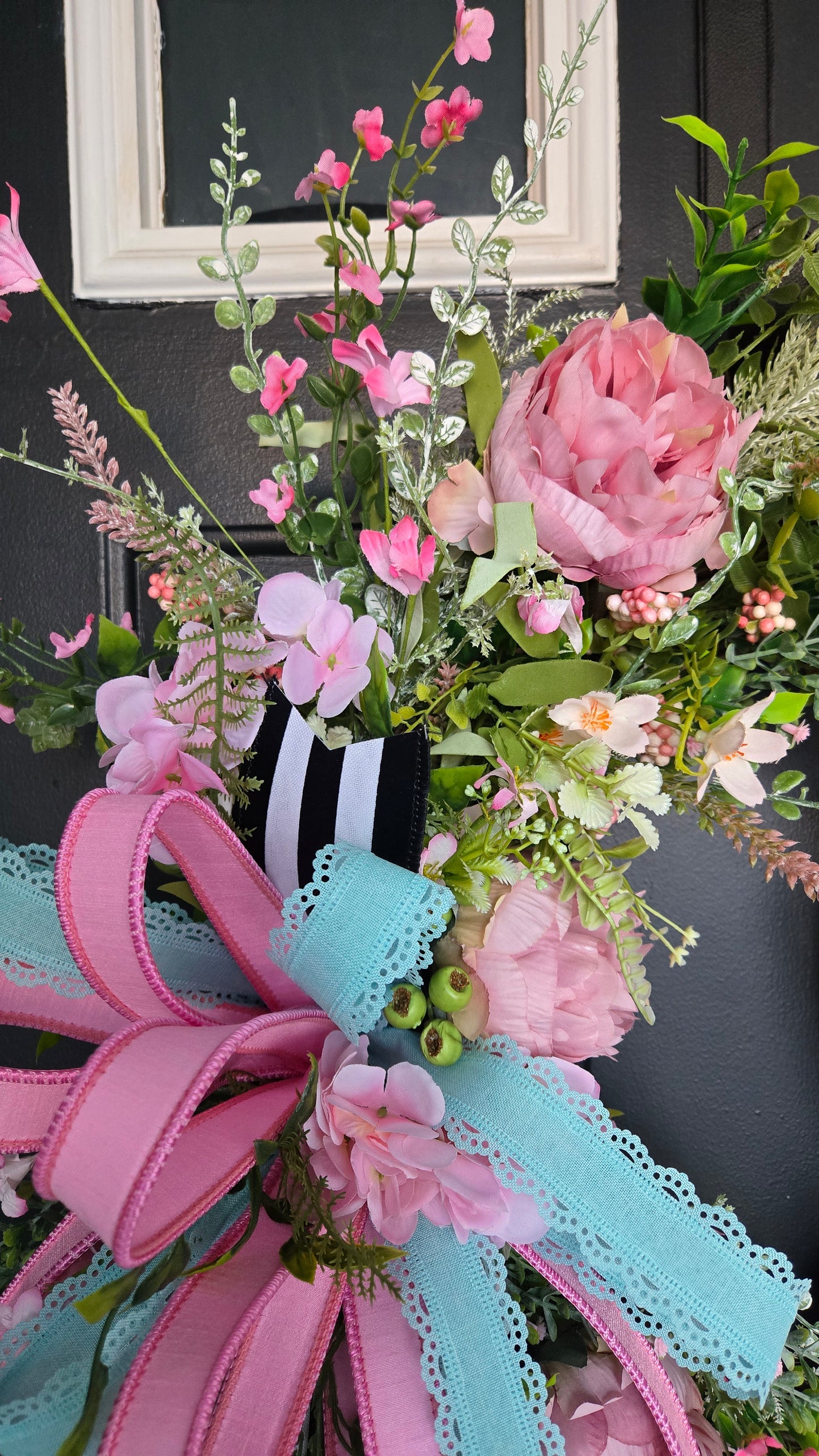 Romantic Valentine’s Day Wreath - Pink & Aqua Floral Heart Grapevine Door Decor