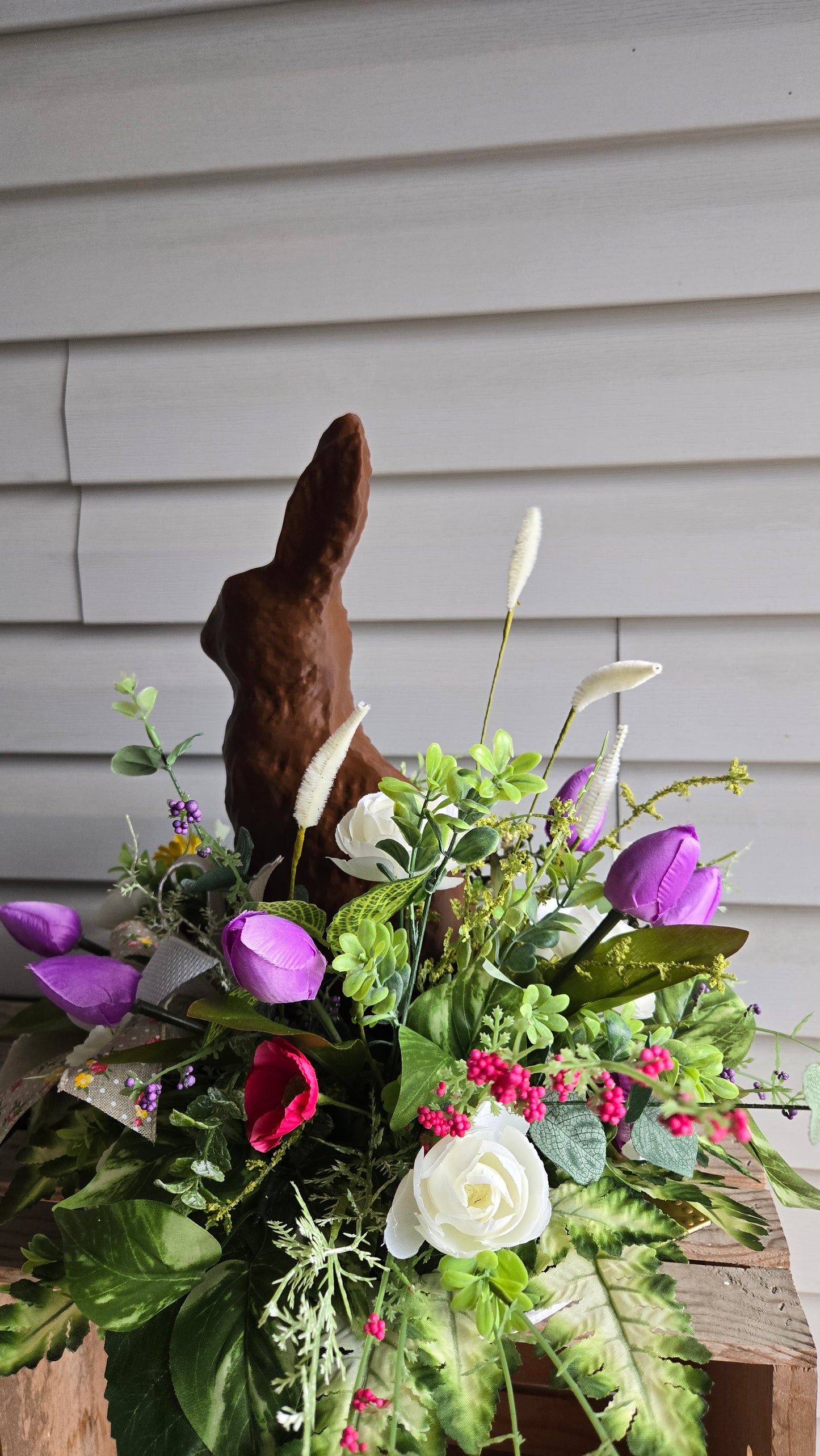 Easter Centerpiece with Faux Chocolate Bunny | Gold Tray Spring Arrangement