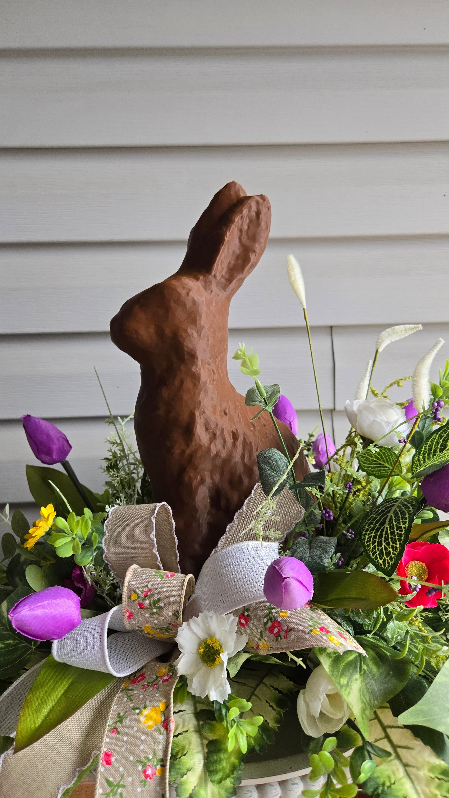 Easter Centerpiece with Faux Chocolate Bunny | Gold Tray Spring Arrangement