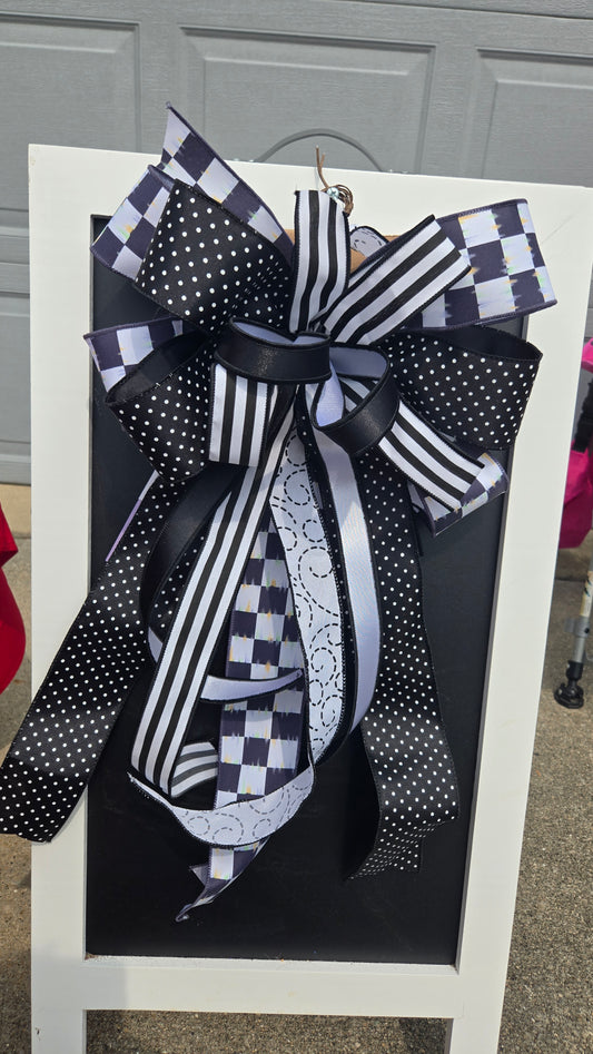 Wreath Bow - Changeable Everyday Black & White Bow for Large Wreaths