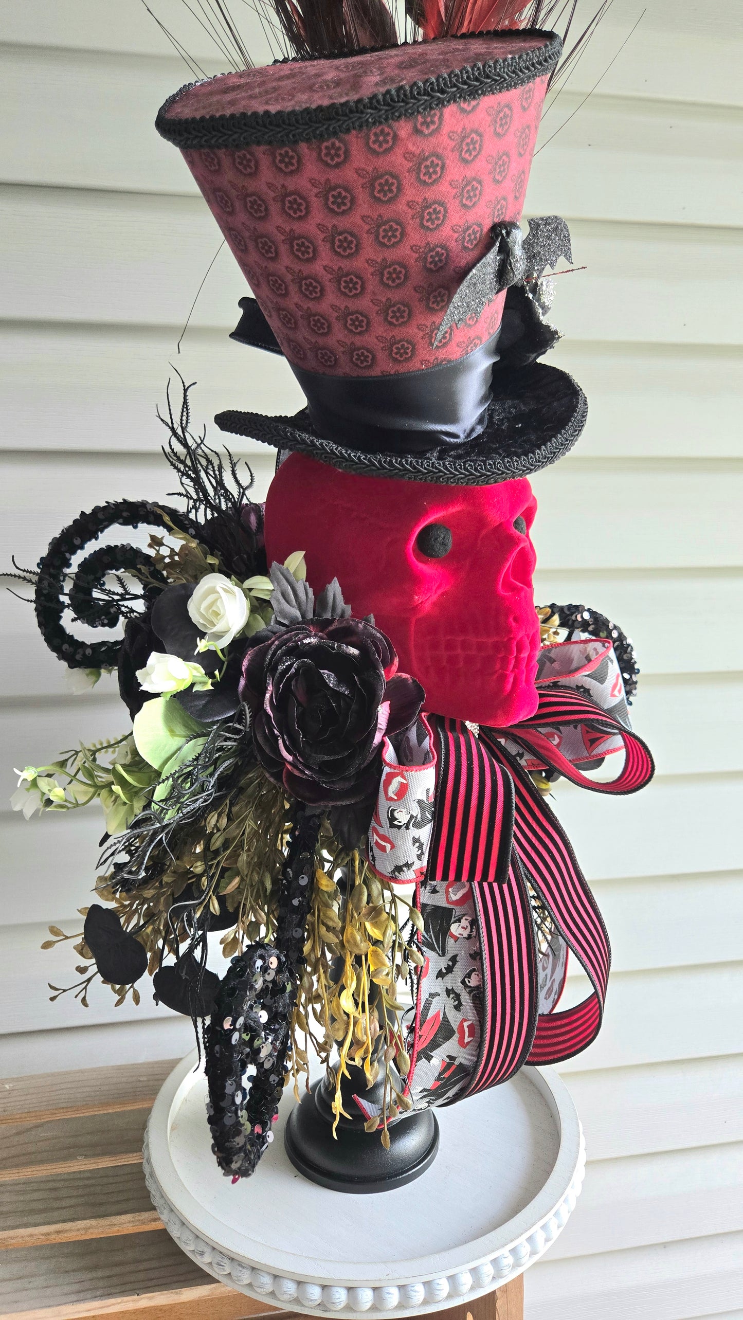 Bram Stoker’s Dracula Inspired Halloween Candlestick - Gothic Skull Haunted Centerpiece with Handmade Top Hat Table Decor