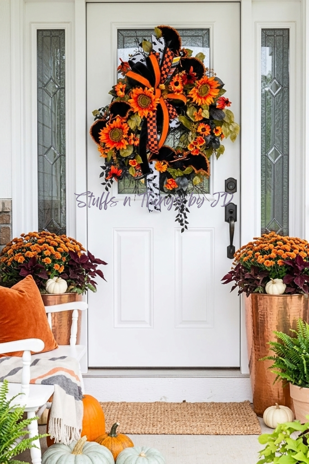 Sunflower & Bat Halloween Black Moss Wreath