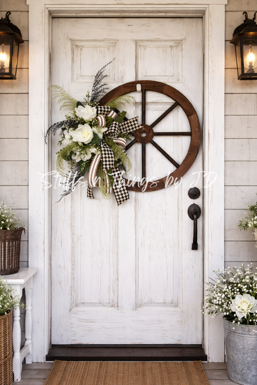 Magnolia Wagon Wheel Wreath - Farmhouse Decor