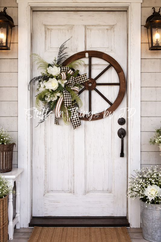 Magnolia Wagon Wheel Wreath - Farmhouse Decor
