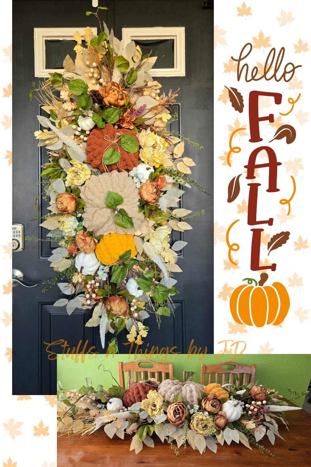 Fall Pumpkin Centerpiece or Door Swag – Rustic Harvest Décor with Handmade Knit Pumpkins