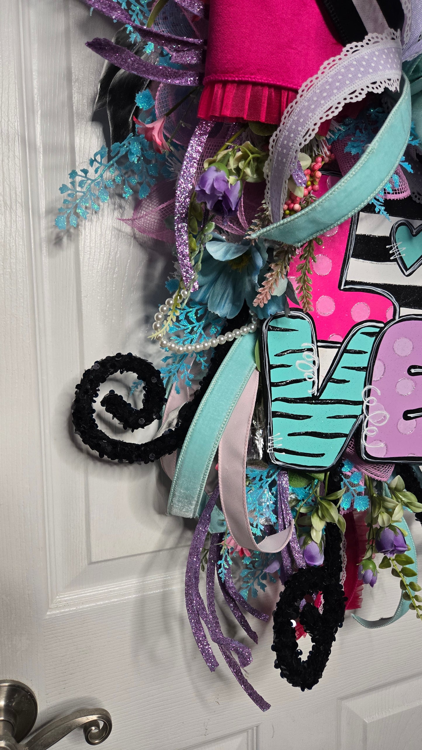 Valentine Love Swag Wreath - Pink Sequin Heart Wall/Door Decor