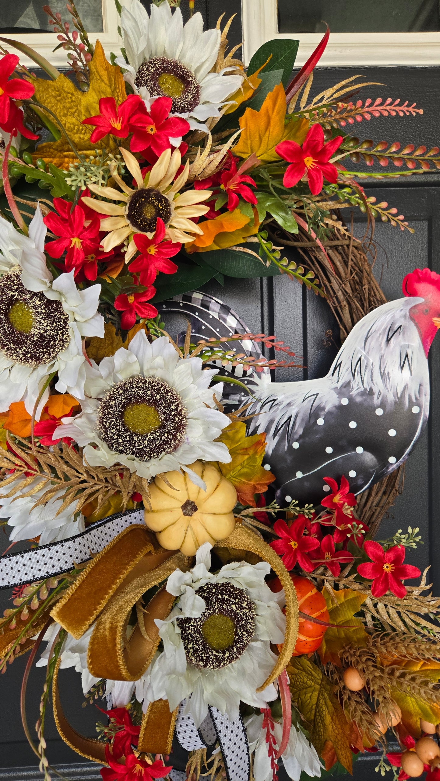 Fall Farmhouse Rooster Grapevine Wreath for Ranch, Barn or Front Door
