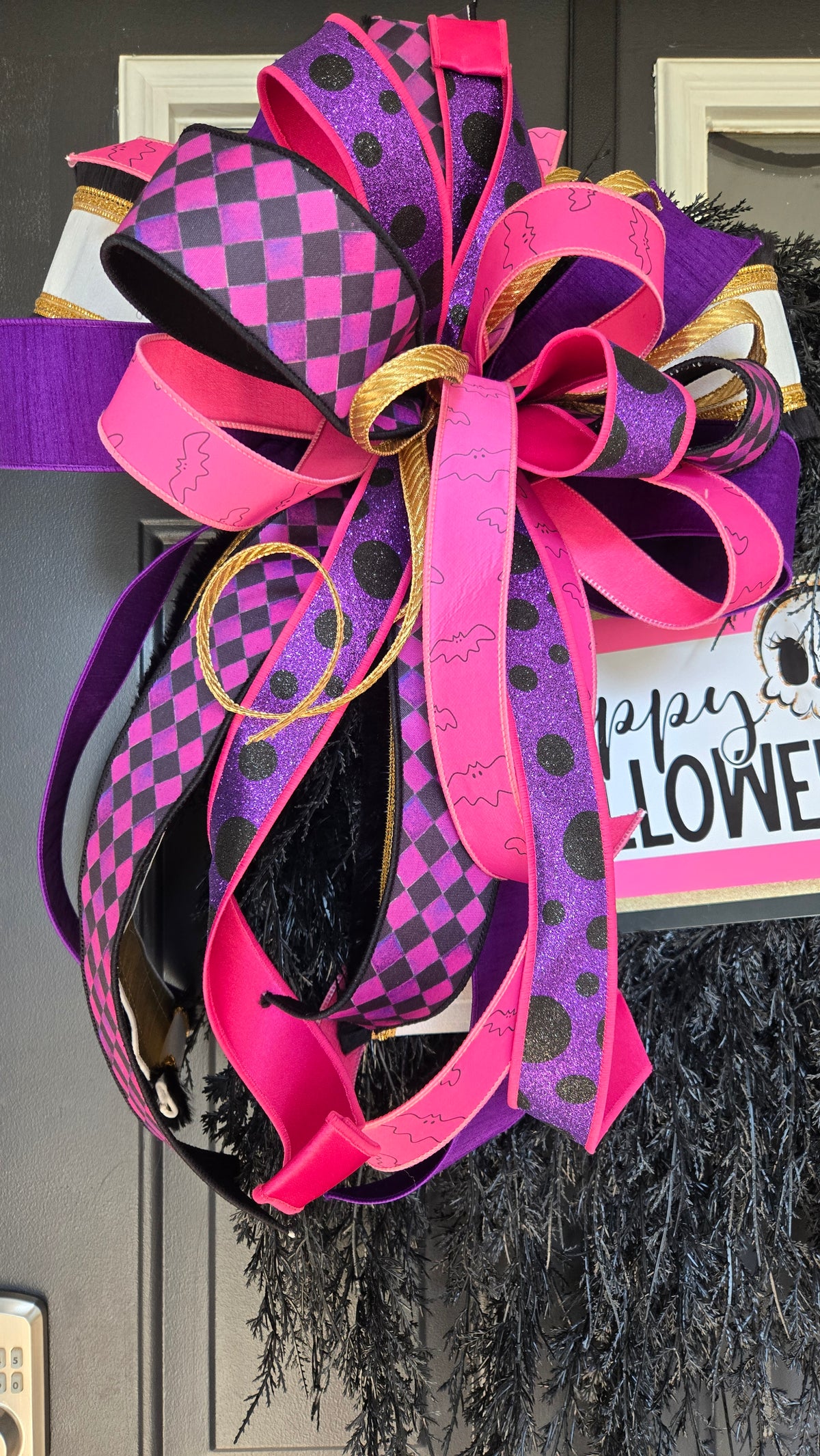 Pink & Purple Halloween Wreath | Glam Halloween Door Decor | Black Cedar Spooky Wreath